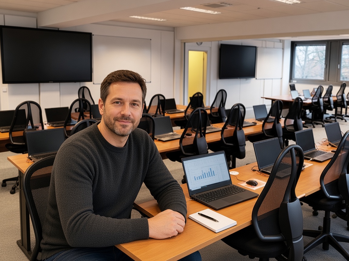 Teilnehmer am Laptop im Seminarraum